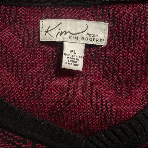 NWT Kim Rogers Burgundy Black Cotton V Neck Sweater - Picture 4 of 4